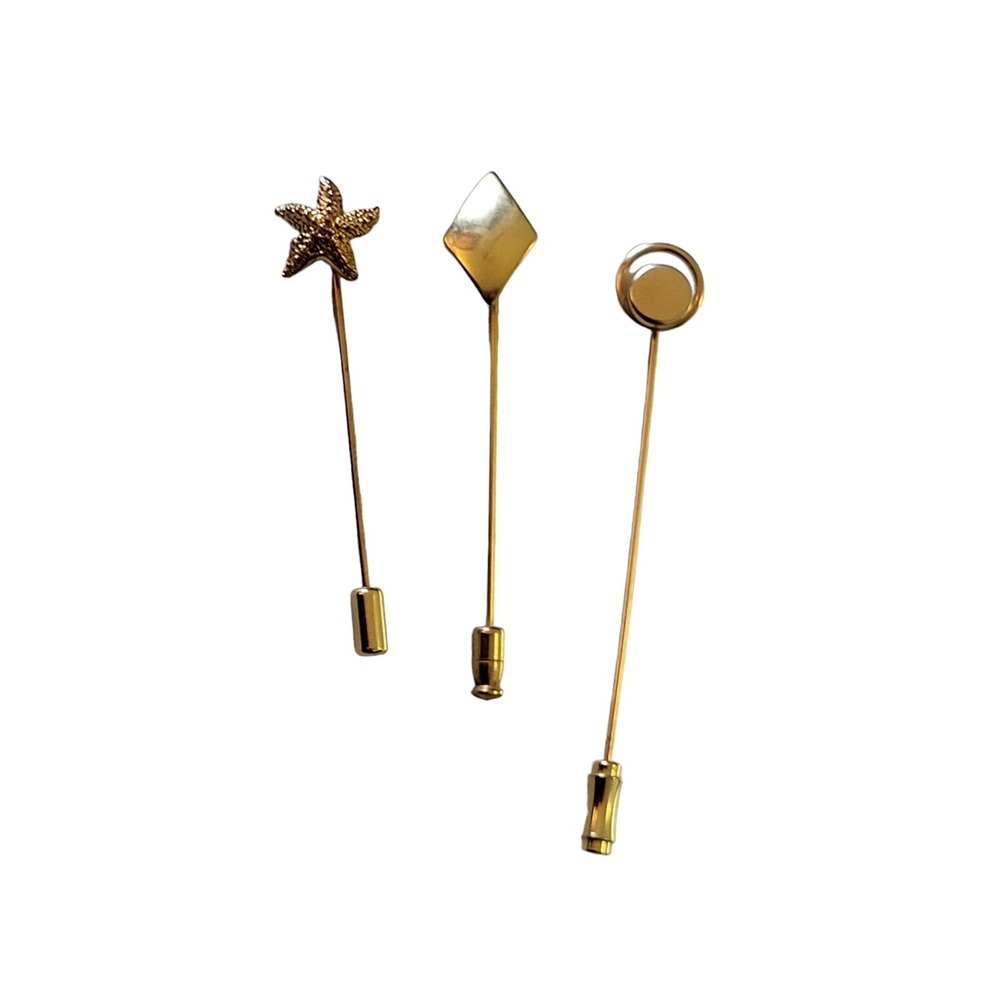 3 Vintage Sarah Coventry Gold Tone‎ Stick Hat Pins Starfish Circle Triangle